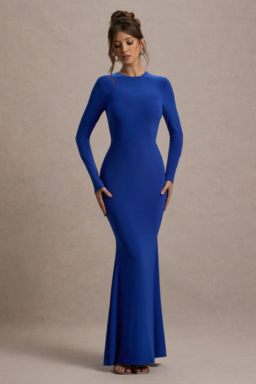 Donna Cobalt Blue Long-Sleeved Open-Back Maxi Dress